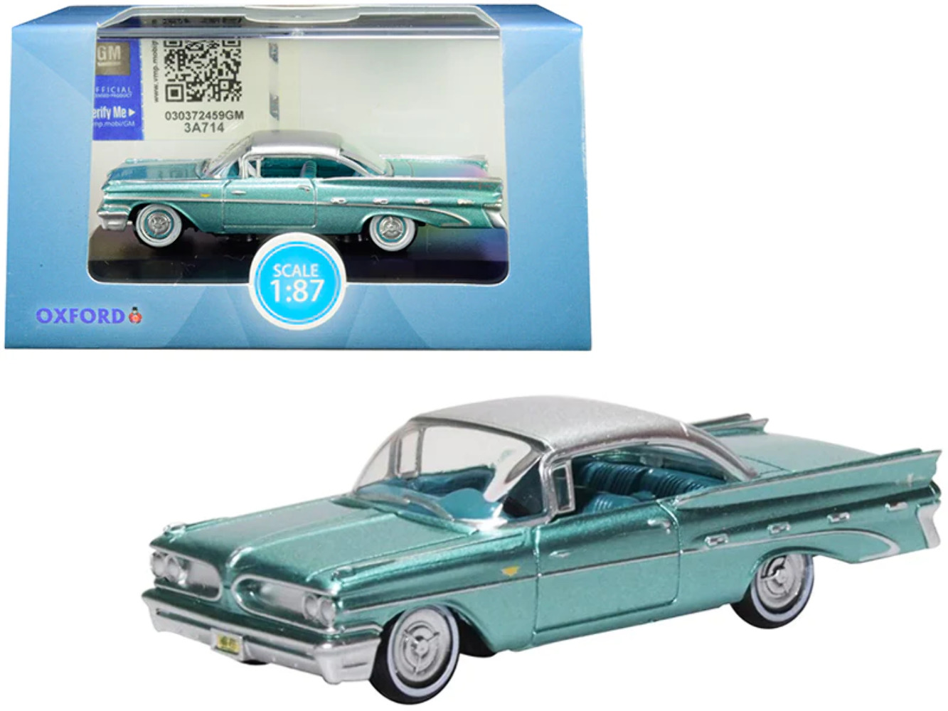 1959 Pontiac Bonneville Coupe Seaspray Green with Silver Top 1/87 (HO) Scale Die