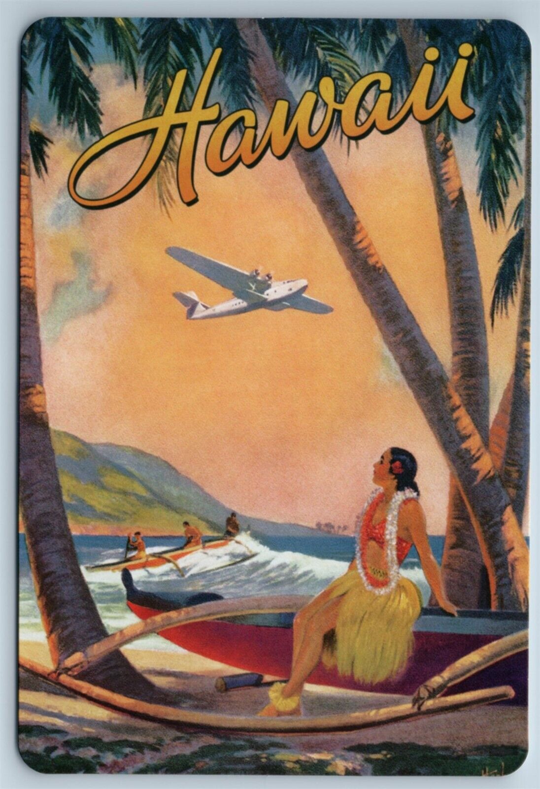 Postcard Hawaiian Fantasy Woman Sitting On Outrigger 2010s 4X6 Chrome IAC