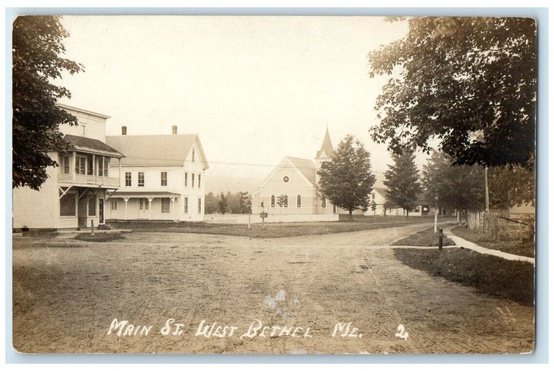 c1910's Main Street Church View West Bethel Maine ME RPPC Photo Postcard