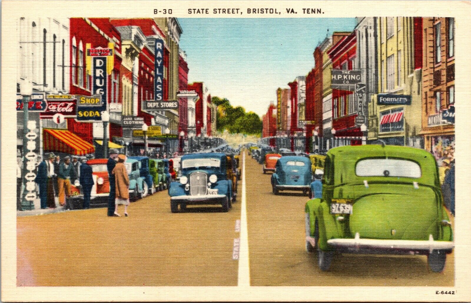 Postcard Tennessee Bristol & Virginia Bristol State St Looking West 