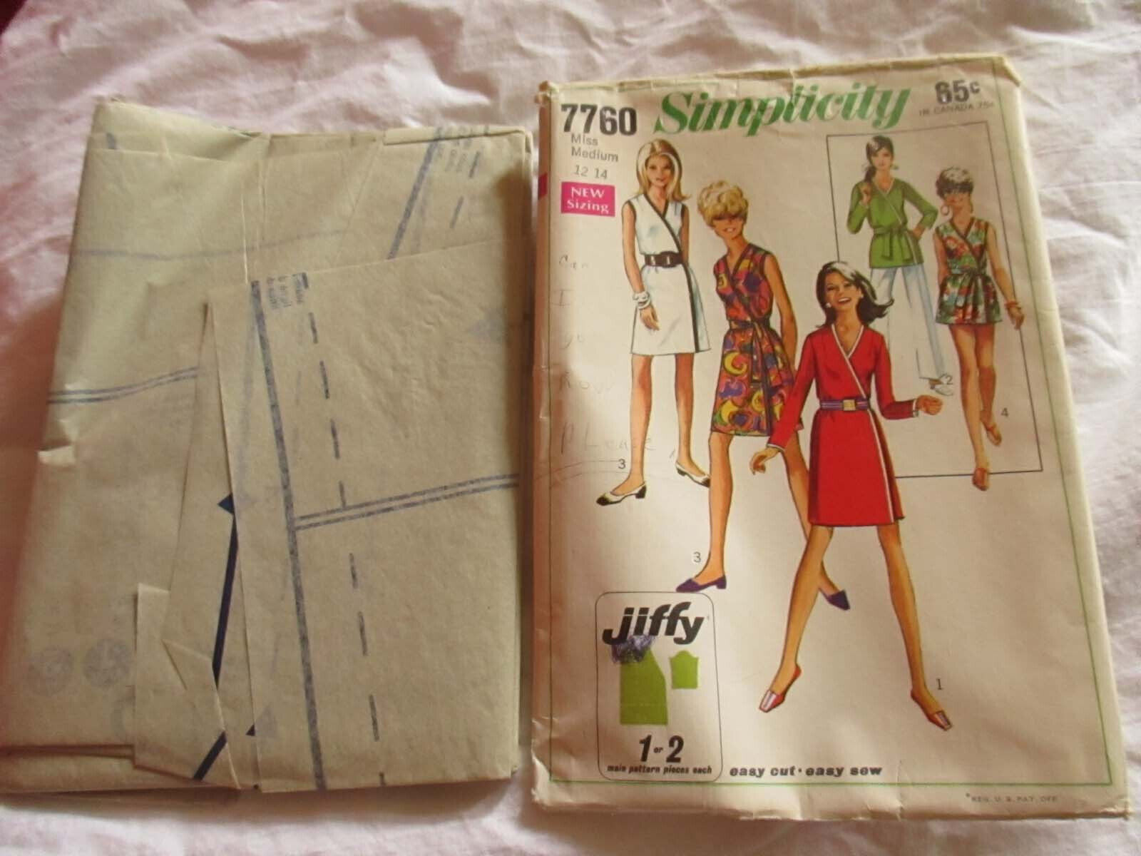 Simplicity Sewing Pattern 7760 Misses\' Jiffy Wrap-Dress or Top Size 12 14 UNCUT