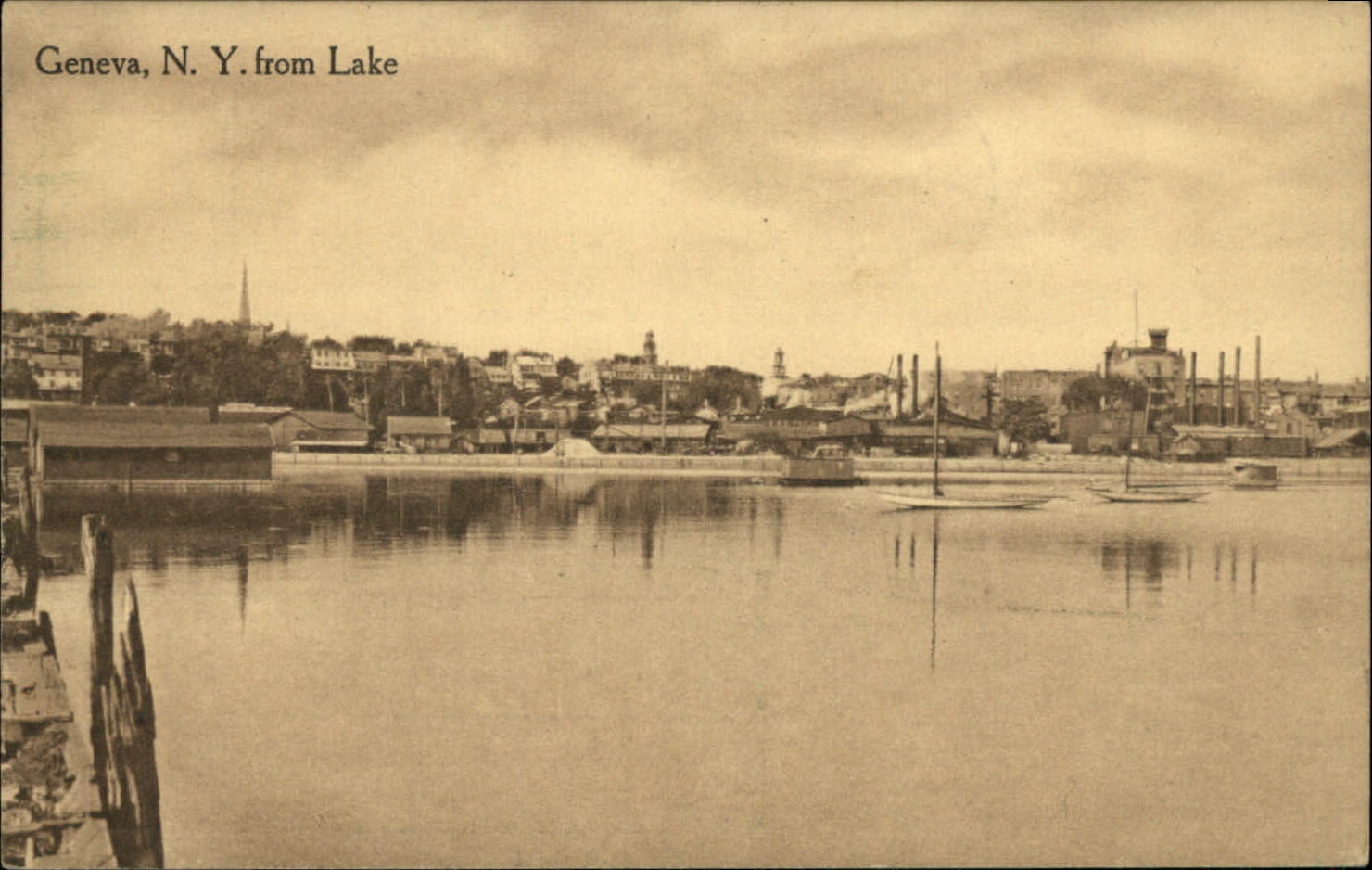 Geneva New York from Seneca Lake ~ sepia ~ 1911 vintage postcard