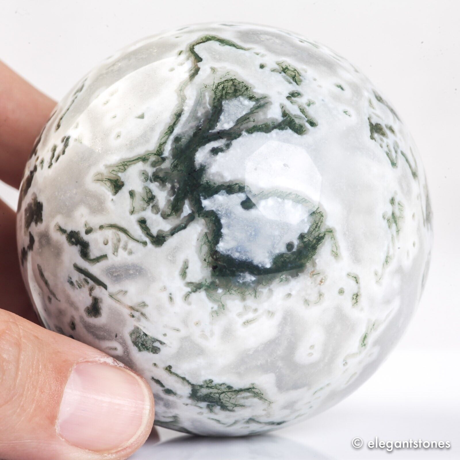 400g67mm Natural Green Moss Agate Crystal Sphere Quartz Healing Ball Chakra