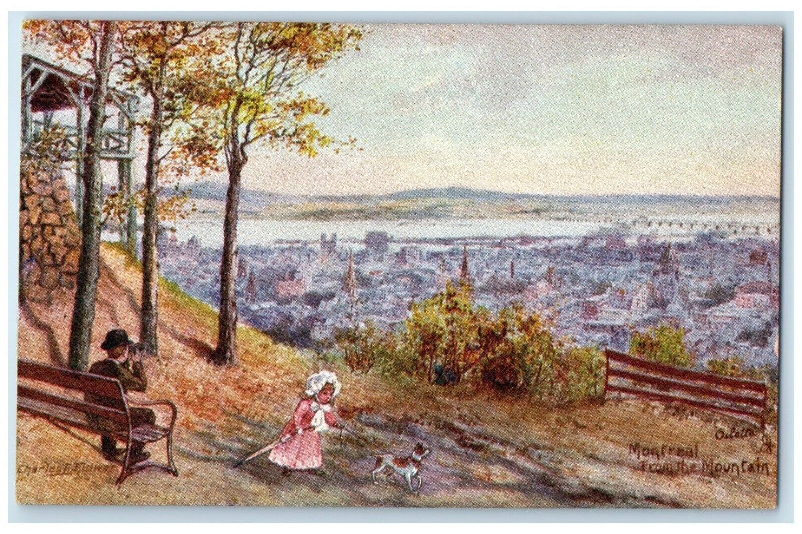Montreal From The Mountain Camera Girl Dog Reward Card Tuck's Oilette Postcard