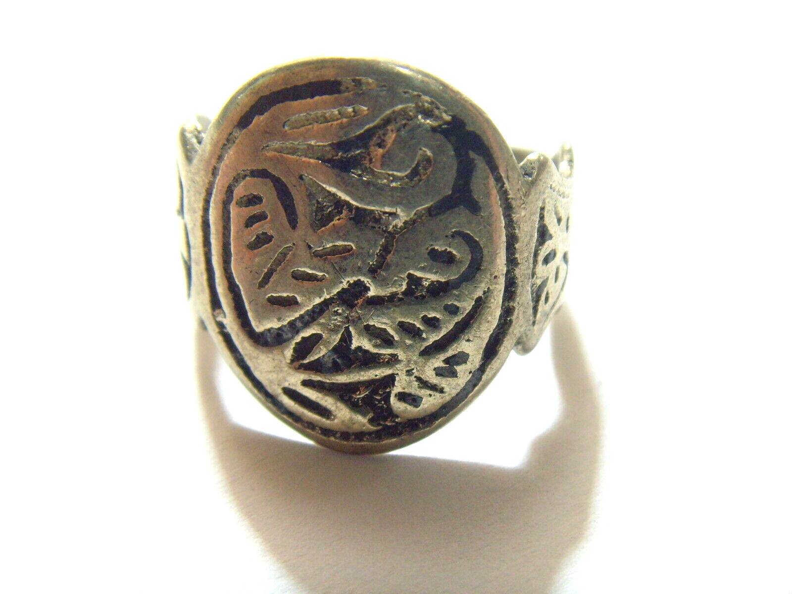 1700s antique Kazakh tribal twin hearts wedding ring size 11 Central Asia 52261