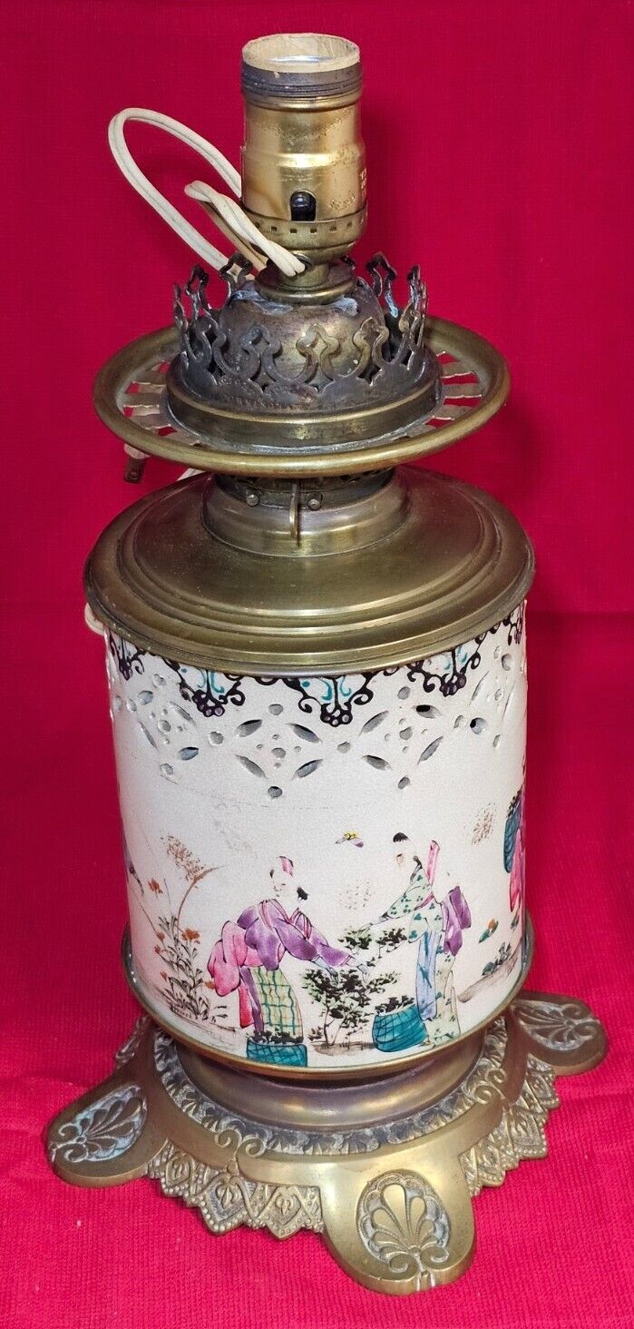 Antique Wright & Butler Burner Birmingham Electric Fitted Hand Painted Lantern
