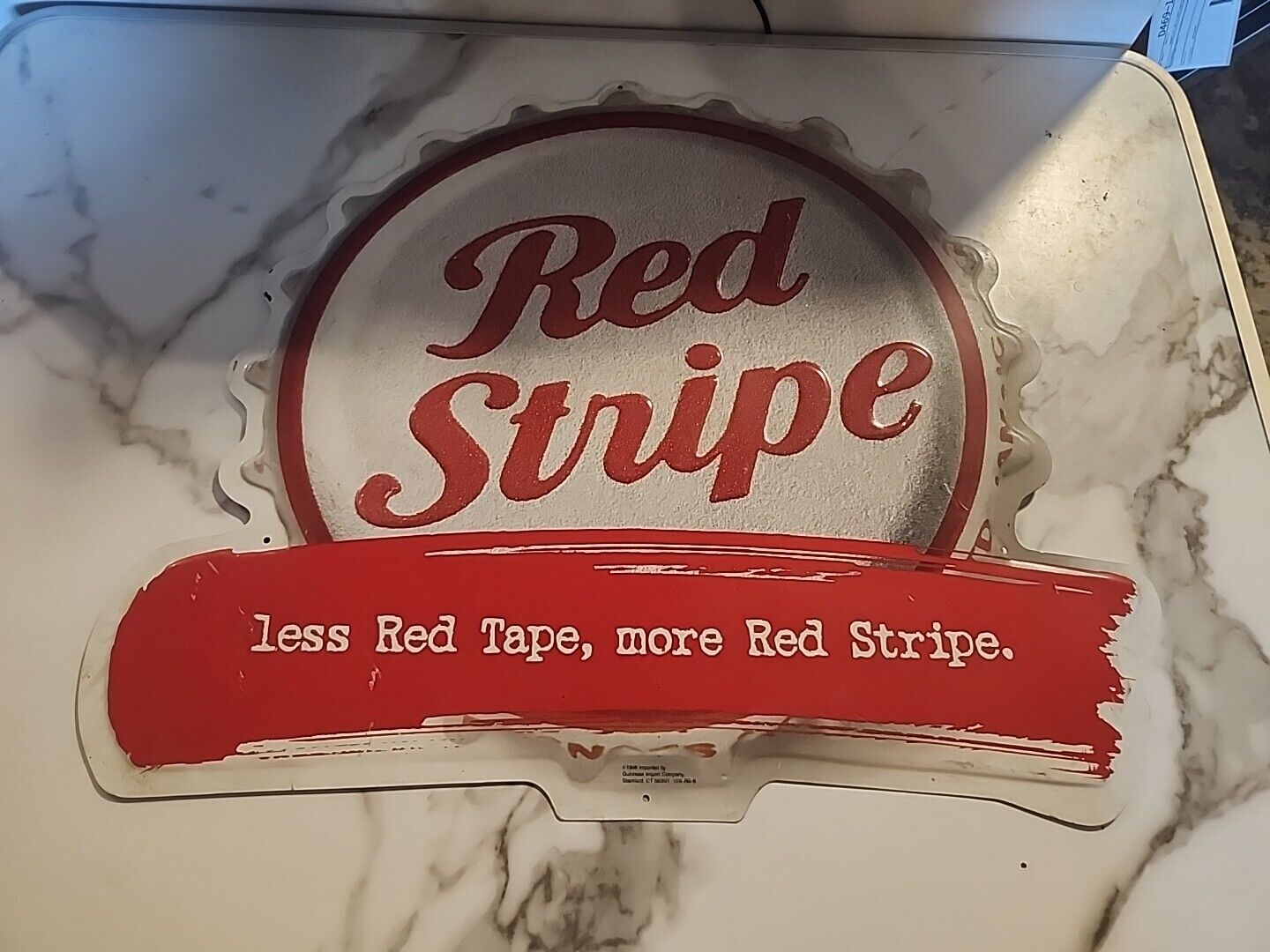 Red Stripe Bottle Cap Metal Sign Less Red Tape More Red Stripe 1996 Vintage