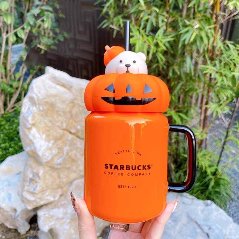 New 2020 Starbucks China Halloween 15oz Pumpkin Mason Ceramic Cup gift