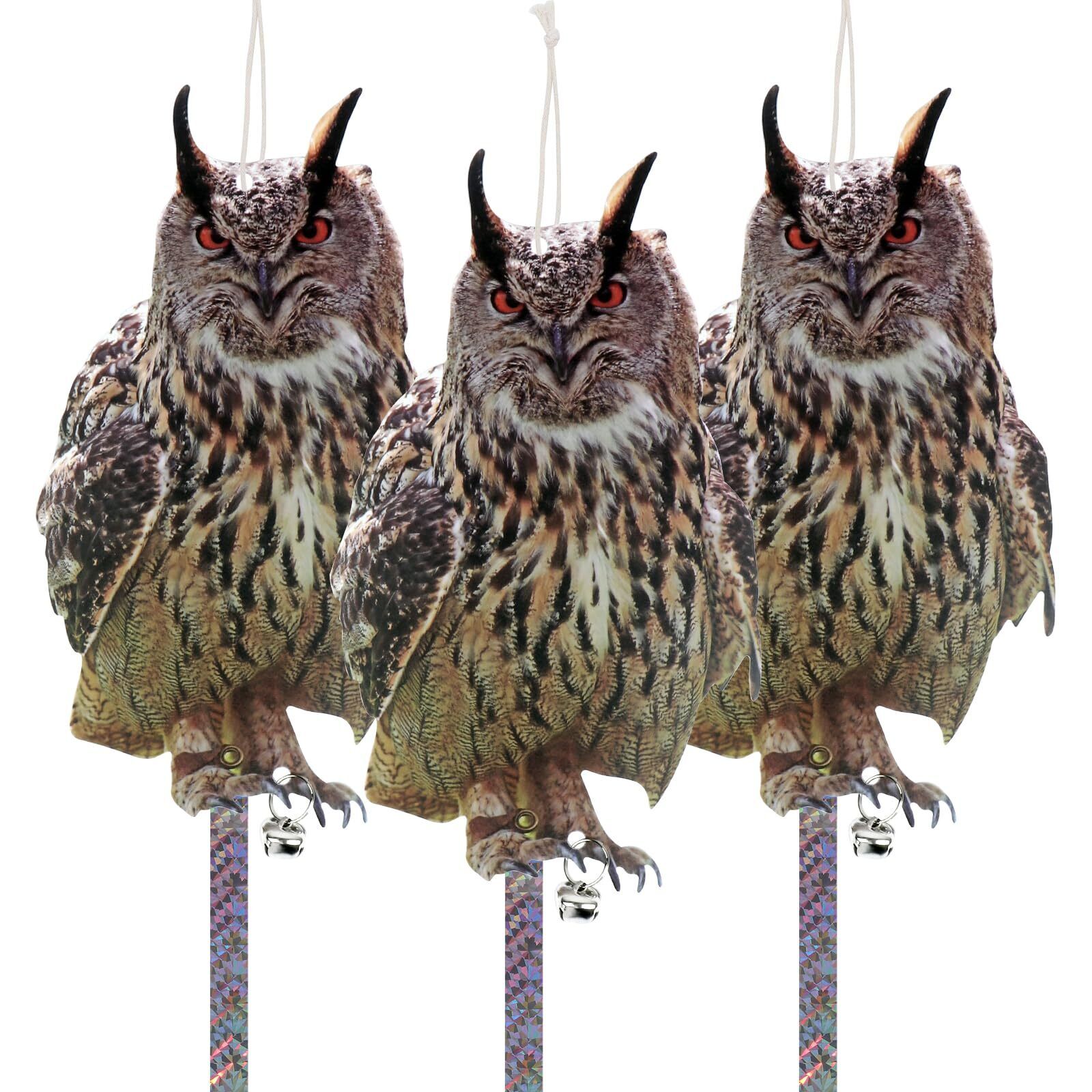 Kungfu Mall Owl to Keep Birds Away, 3Pcs Bird Scare Reflective Hanging Decora...