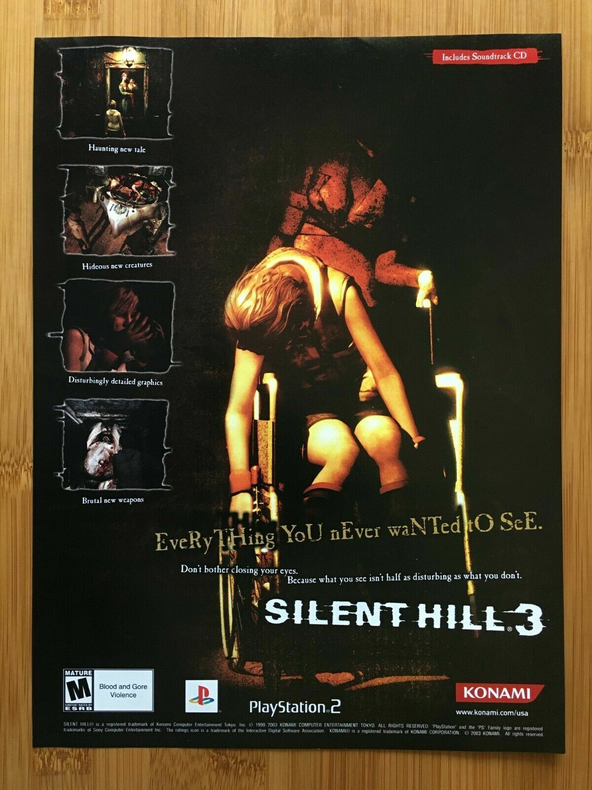 2003 Silent Hill 3 PS2 Playstation 2 Vintage Print Ad/Poster Official Horror Art