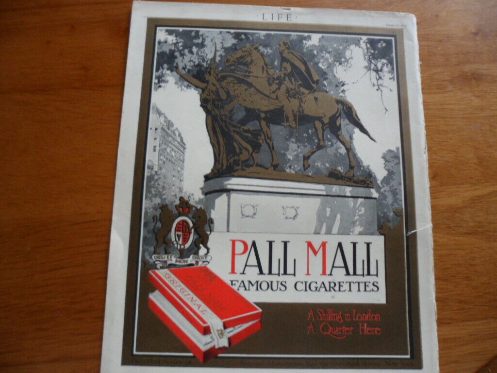 Pall Mall Cigarettes ad 1914 & Gordon\'s Dry Gin