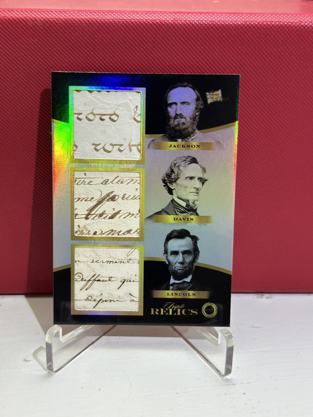 ABRAHAM LINCOLN 2024 PIECES OF THE PAST 1800's EDITION HAND WRITTEN TRIPLE RELIC
