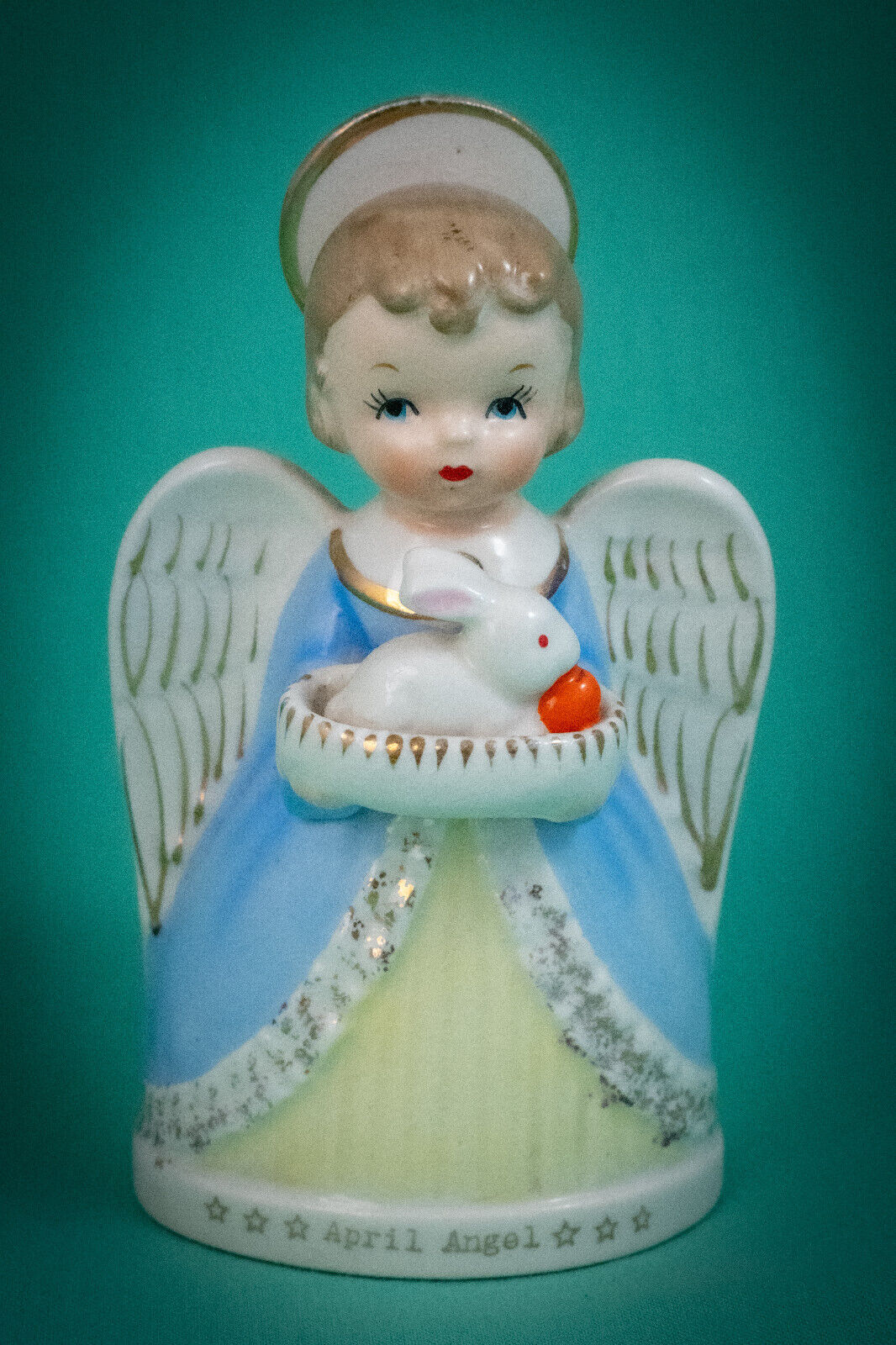 RARE Vtg Cute April Easter Birthday Bunny Girl Angel Figurine Planter Napco