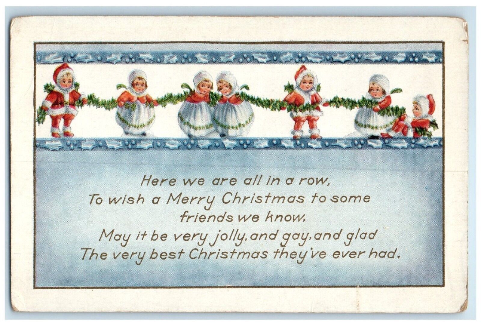 c1910's Merry Christmas Little Girl Santa Claus Embossed Antique Postcard