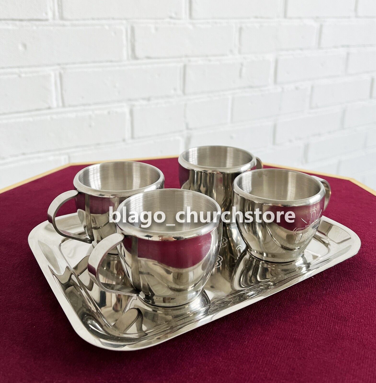 Church Drinking Set 4 zeon cup and plate stainless steel 7.87