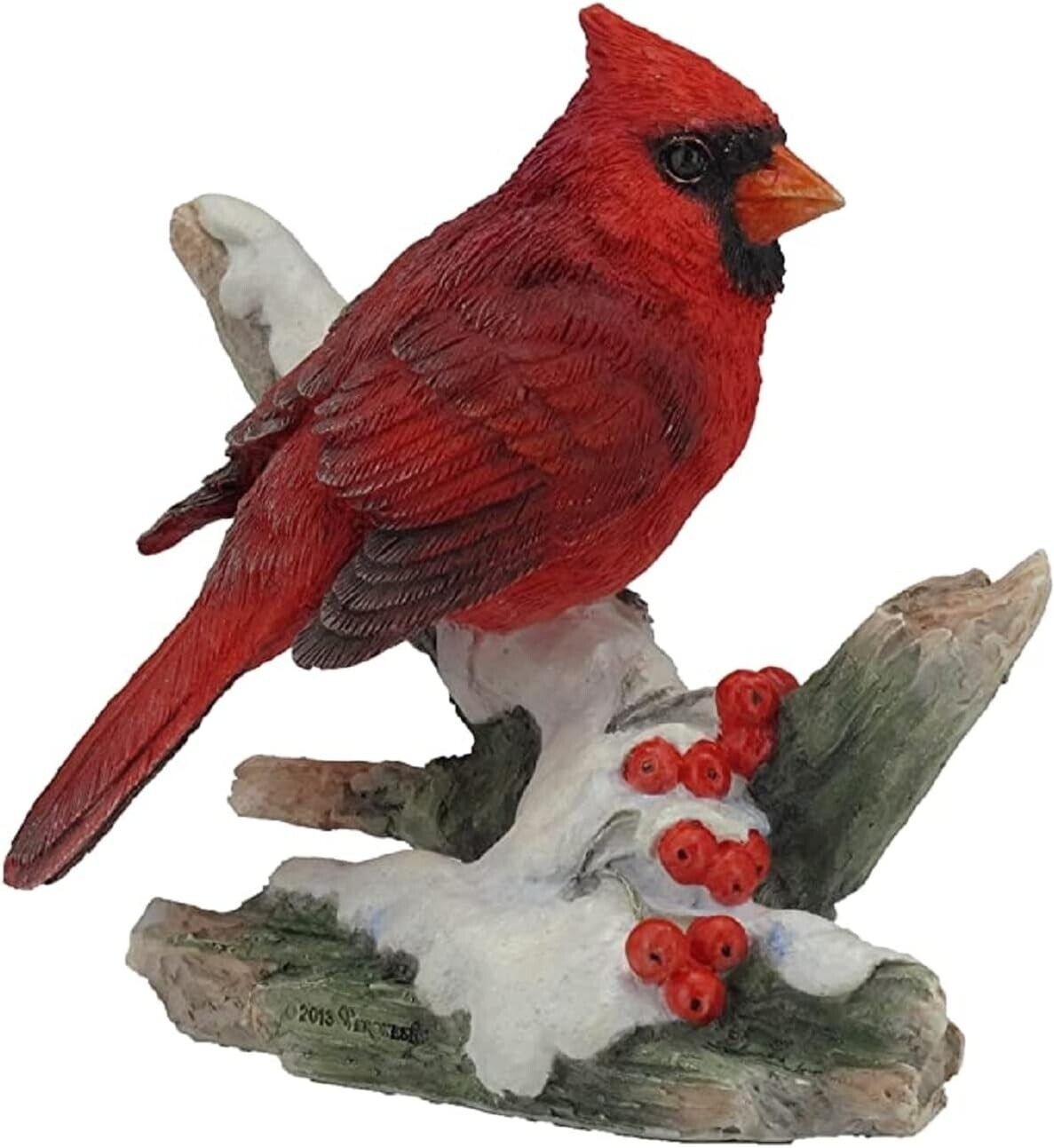 4.25 Inch Cardinal Bird on Snowy Branch Decorative Figurine Red