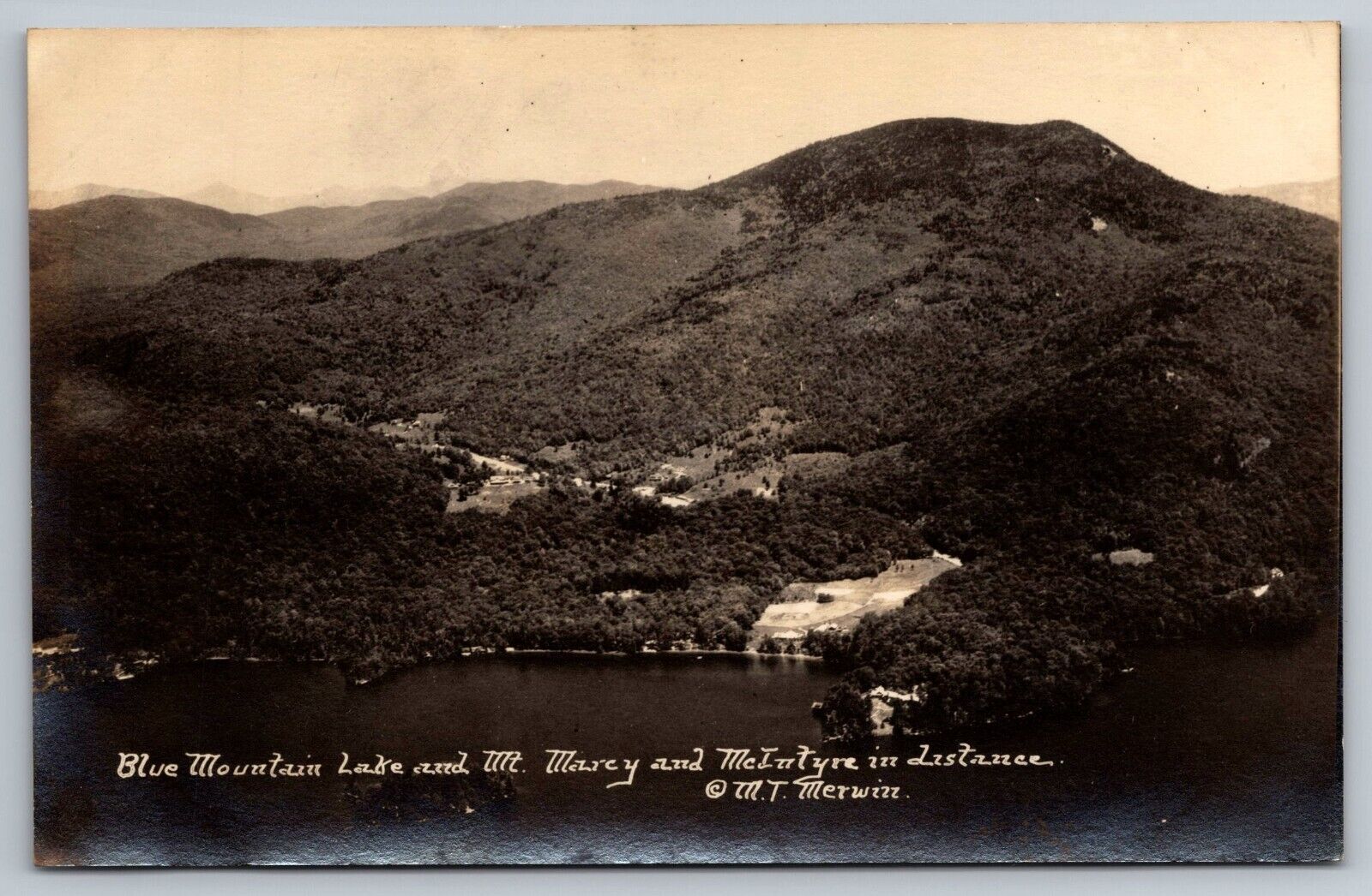 Blue Mountain Lake and Mt. Mary & McIntyre. New York Real Photo Postcard RPPC