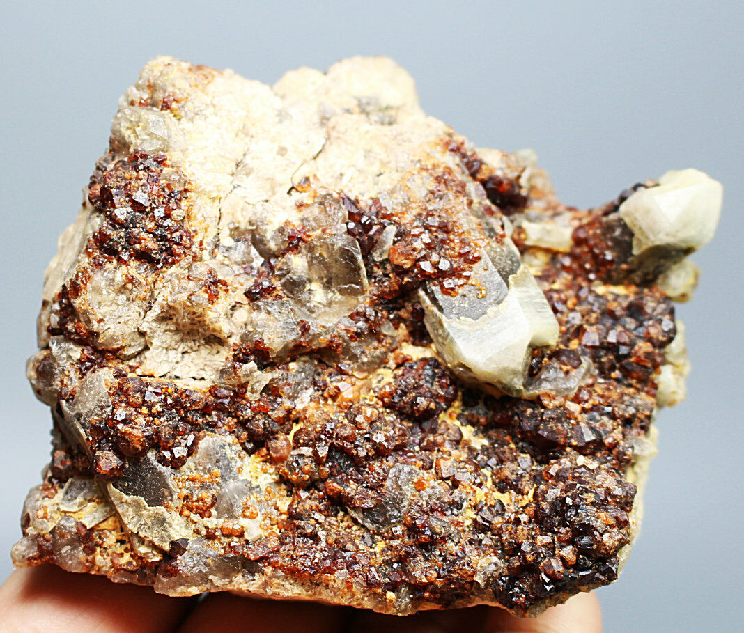 414g Top  Spessartine Garnet with Smoky Quartz Crystal Stone Mineral Specimen