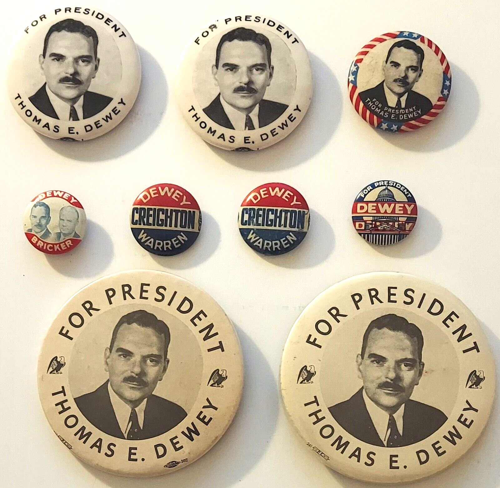 Thomas Dewey For President Campaign Buttons 10 In All From The 1940\'s Republican