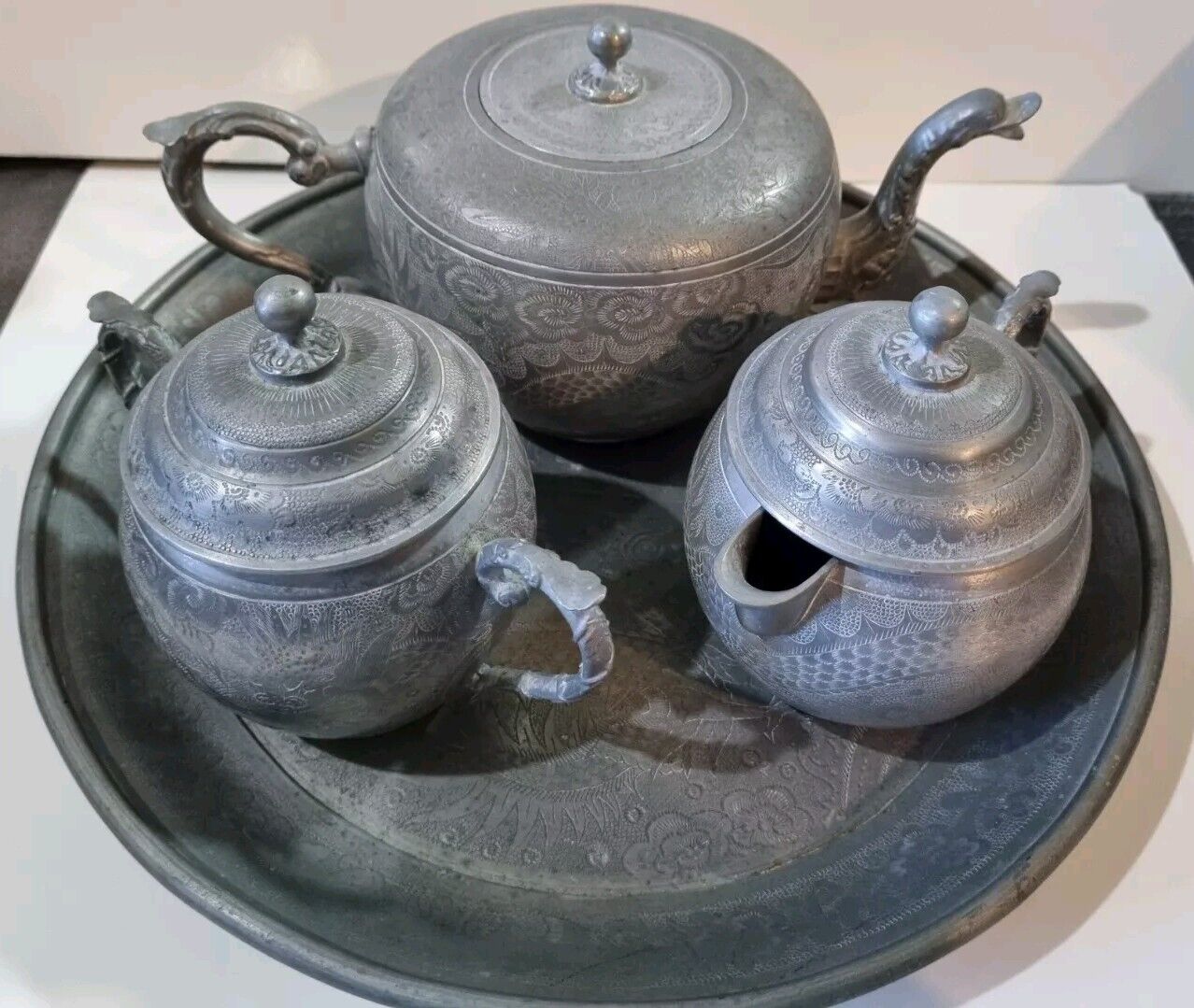 Swatow Pewter Tea Set Nguan Huikee No 1 Antique. Rare. 