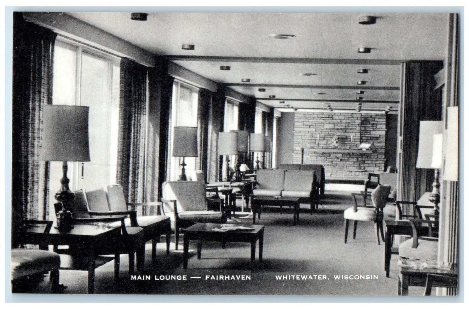 c1960's Main Lounge Interior Scene Fairhaven Whitewater Wisconsin WI Postcard