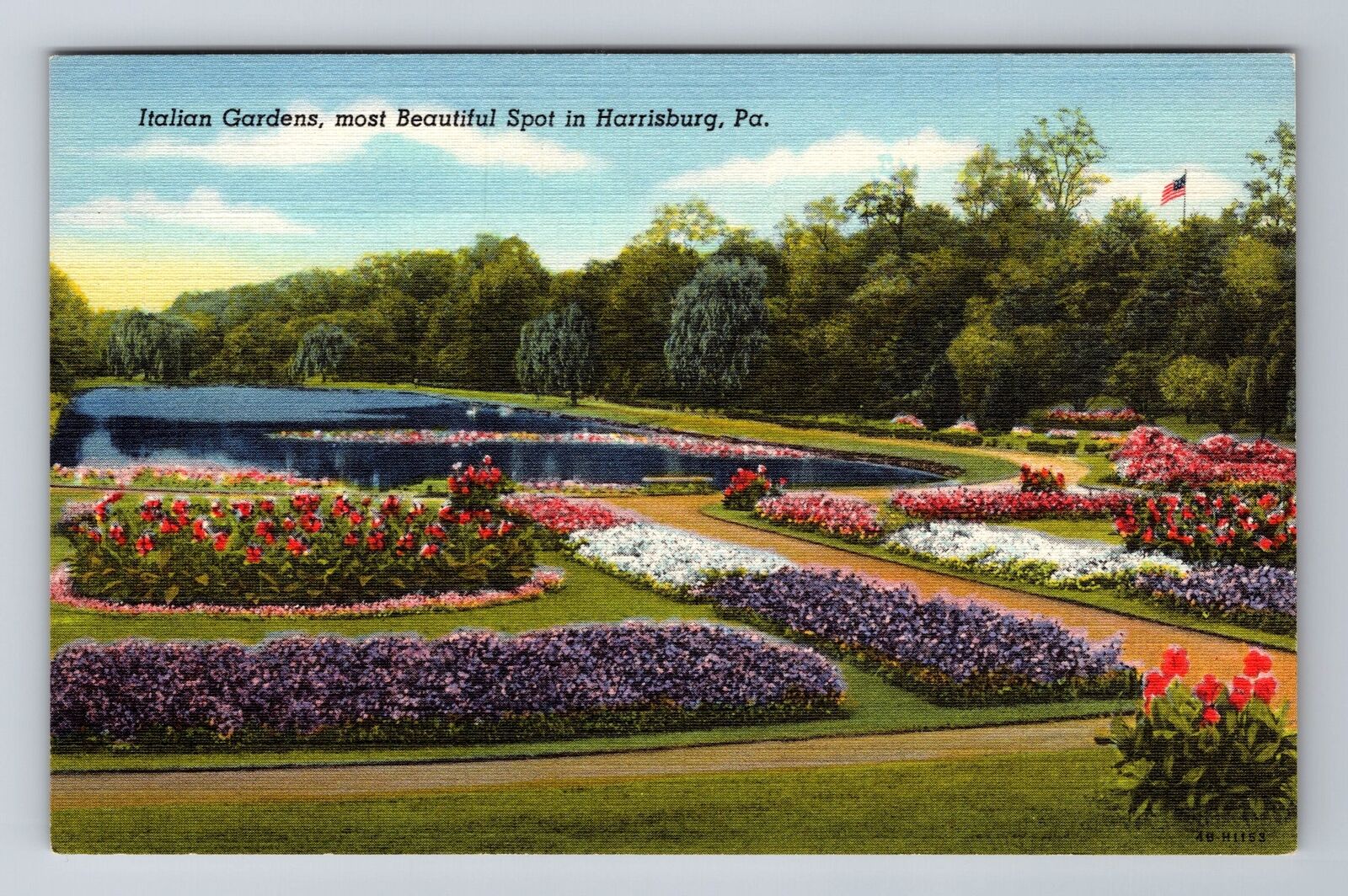 Harrisburg PA-Pennsylvania, Italian Gardens, Antique, Vintage Souvenir Postcard