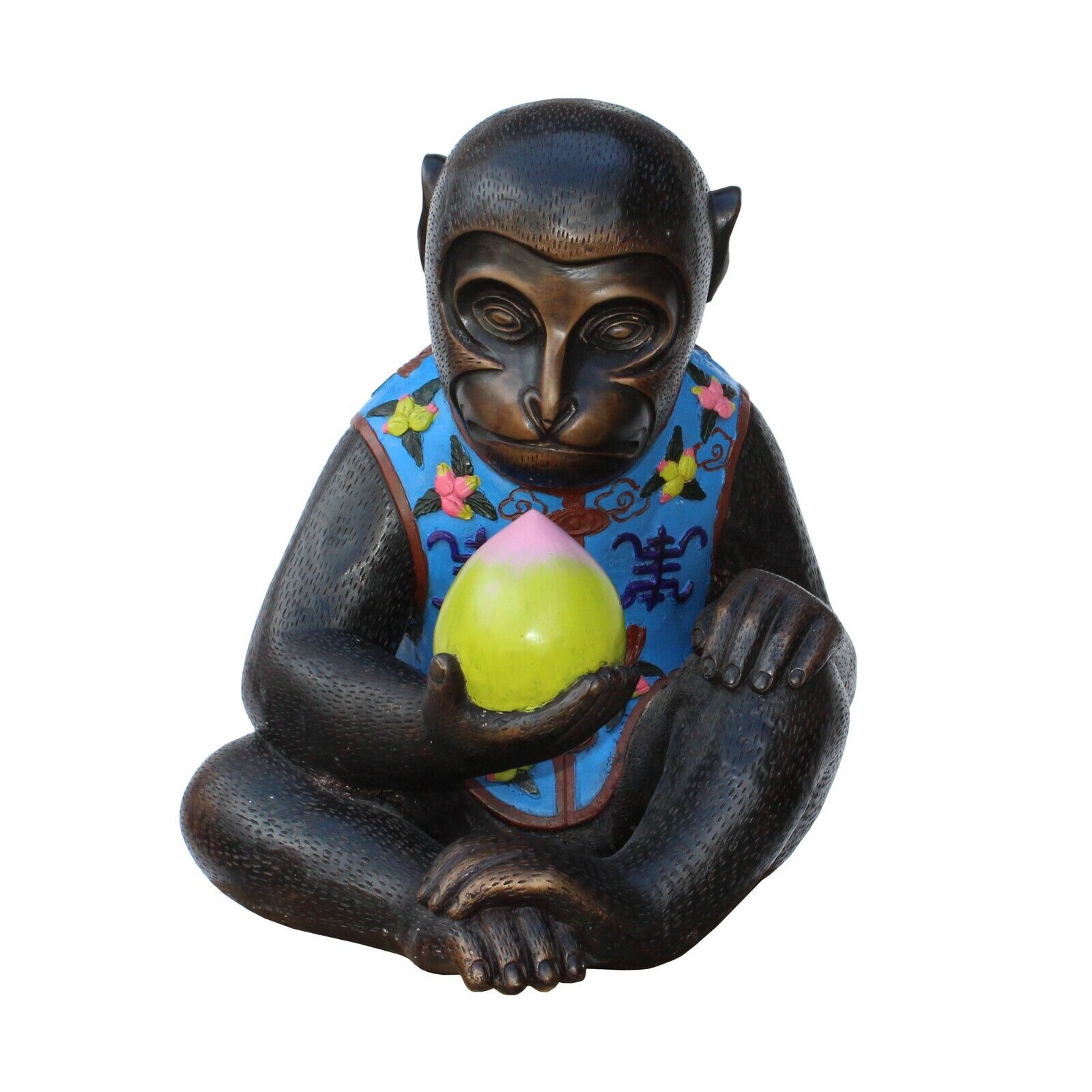 Handmade Brown Bronze Metal Ape Monkey with Peach Figure cs5314