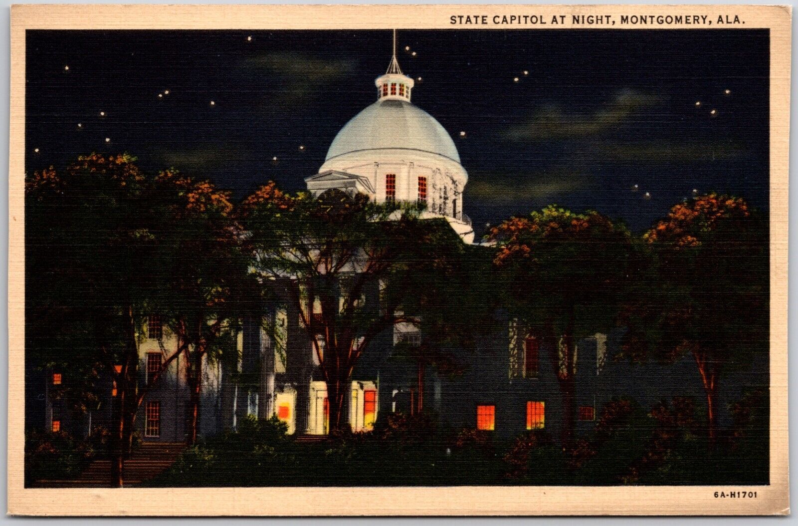 Montgomery Alabama State Capitol Building Illuminated At Night 1930s