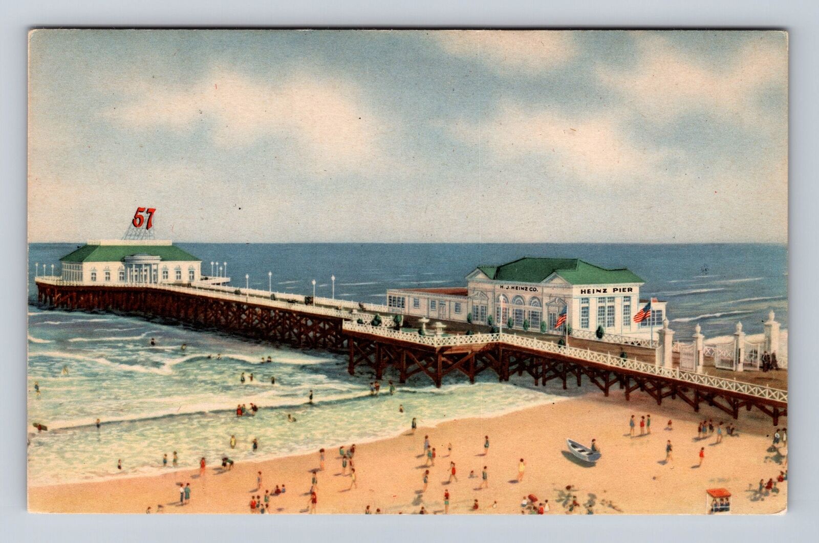 Atlantic City NJ-New Jersey, Heinz Ocean Pier, Antique Vintage Souvenir Postcard