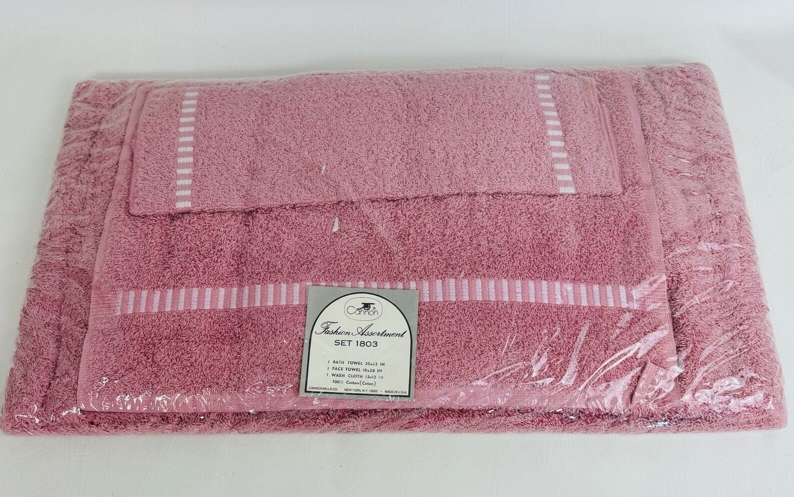 Vintage Cannon Mills Bath Towel Set 0f 3 Fashion Assortment Pink Cotton New