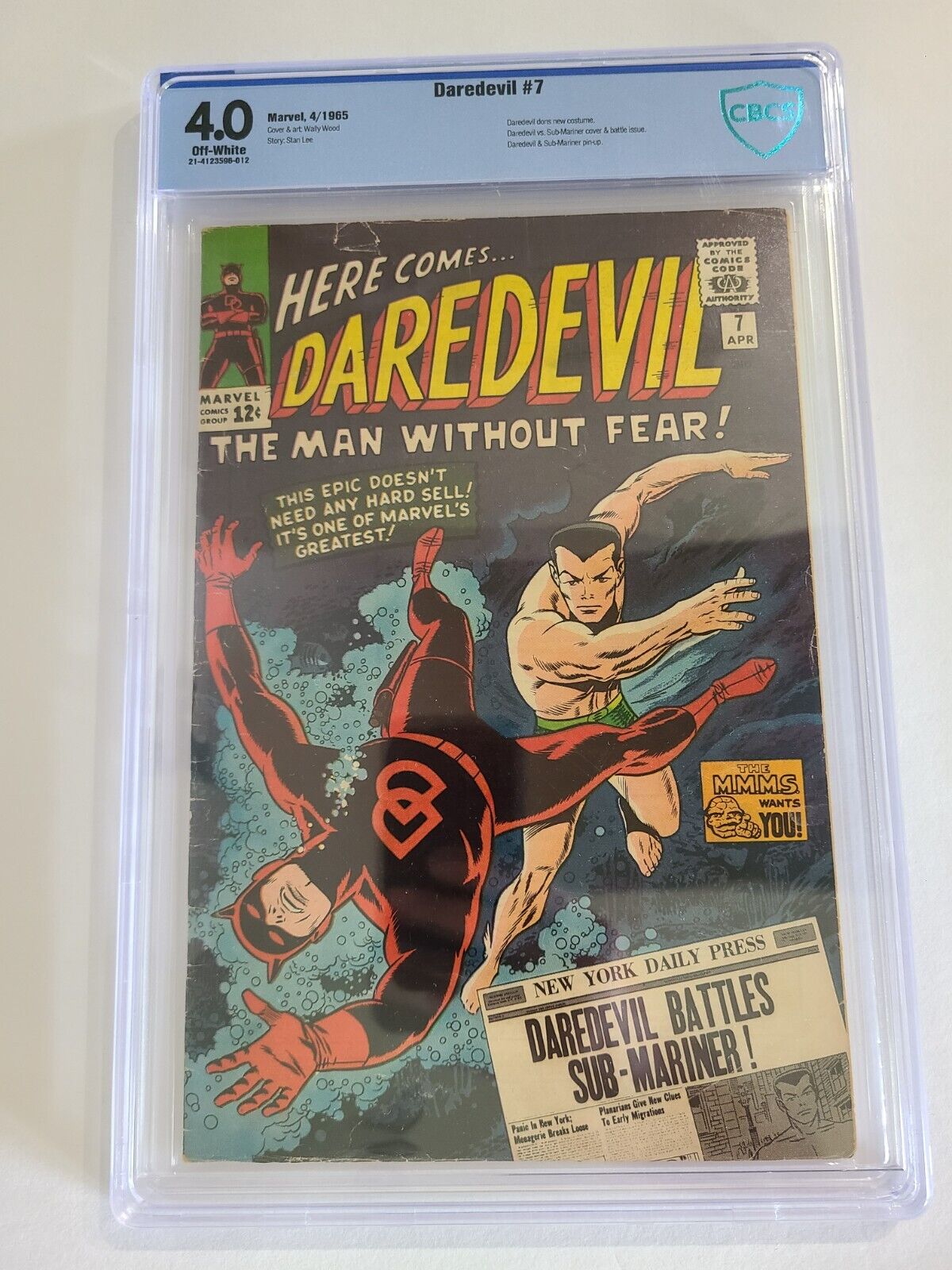 Daredevil #7 Marvel 1965 CBCS 4.0 (NOT CGC) 1st Red Daredevil Costume vs Namor