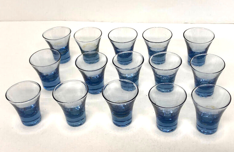 Lot of 15 Vintage Cobalt Blue Communion Glasses Flared Sides Weighted 1.5\