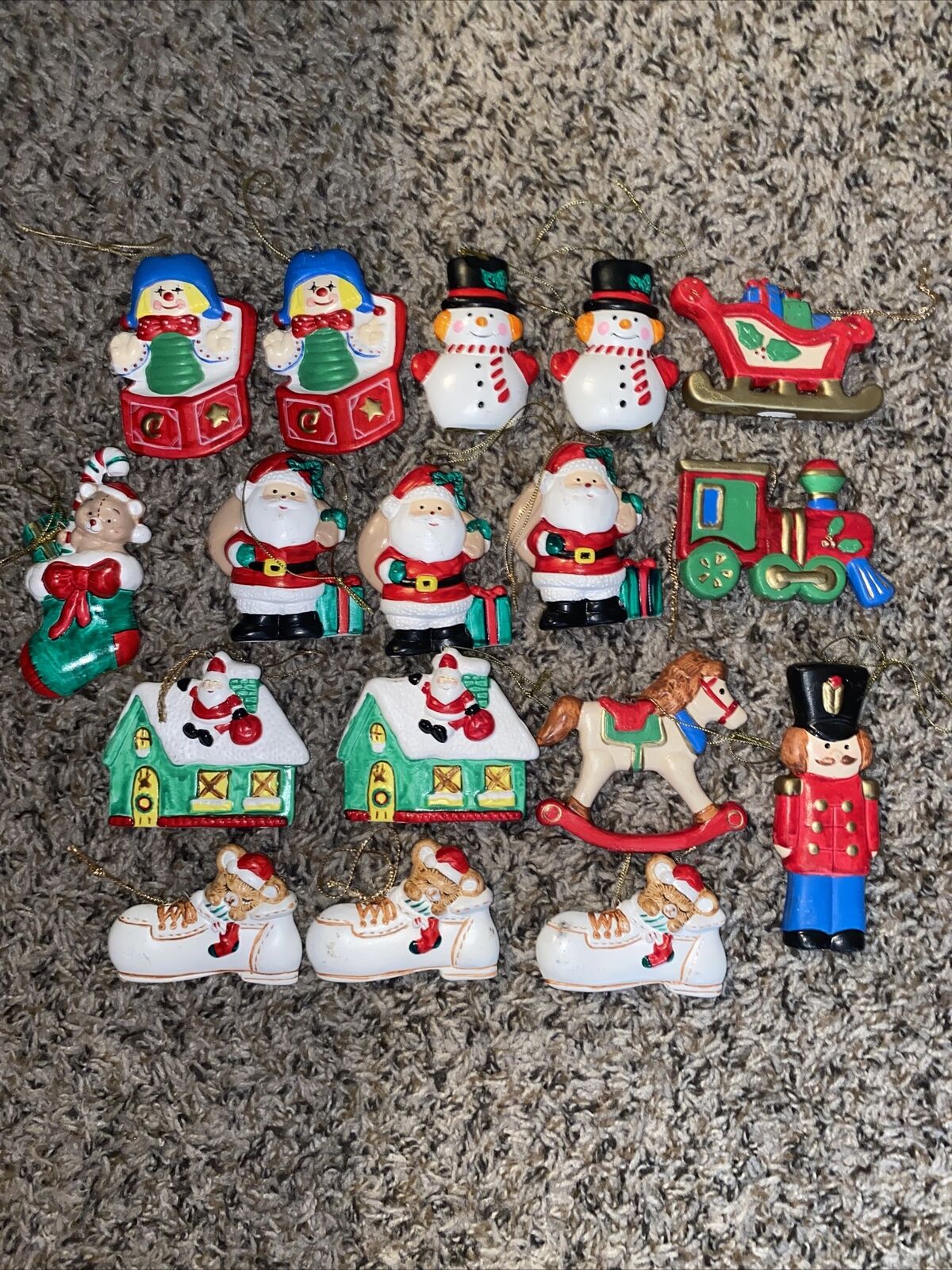 Lot Of 17 Santa, Toys, Snowman, Mice Assortment Of Vintage Christmas Ornaments,