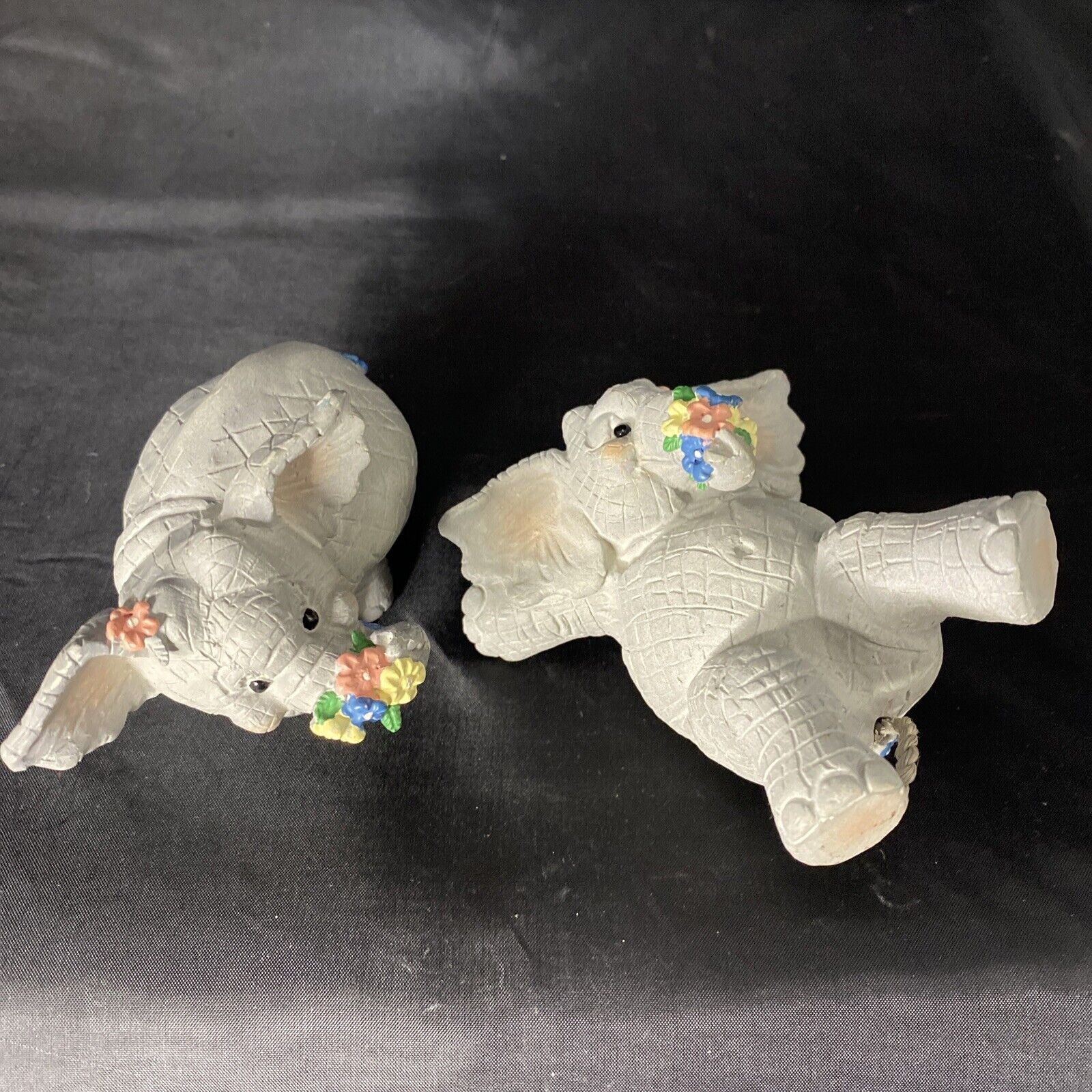 Vintage 1996 Enesco Resin Elephants With Flowers Kathy Wise Design Lot Of 2