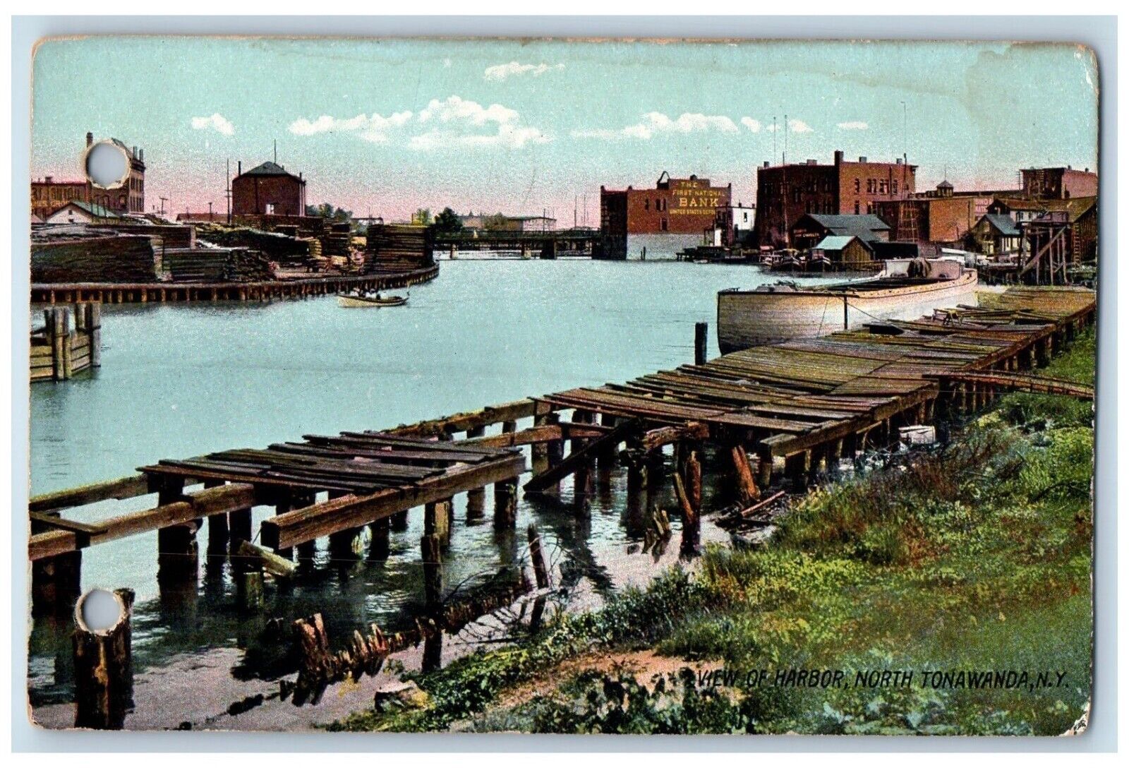 c1910View Harbor Pier Ship Bridge Exterior North Tonawanda New York NY Postcard
