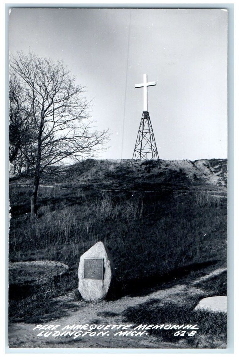 c1950's Pere Marquette Memorial Site Cross Ludington MI RPPC Photo Postcard