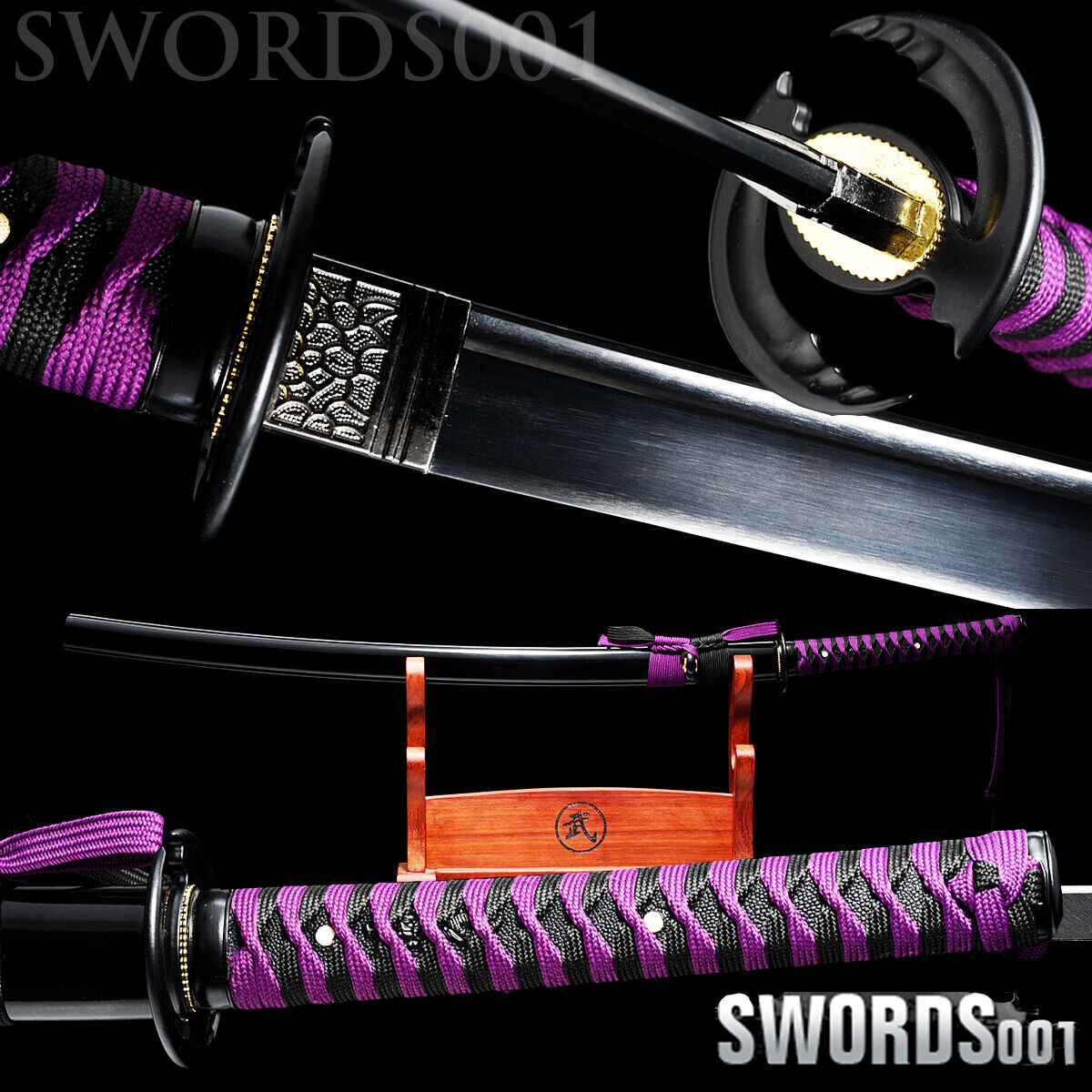 Noble purple cord black Blade Japanese samurai Sword manganese steel Katana