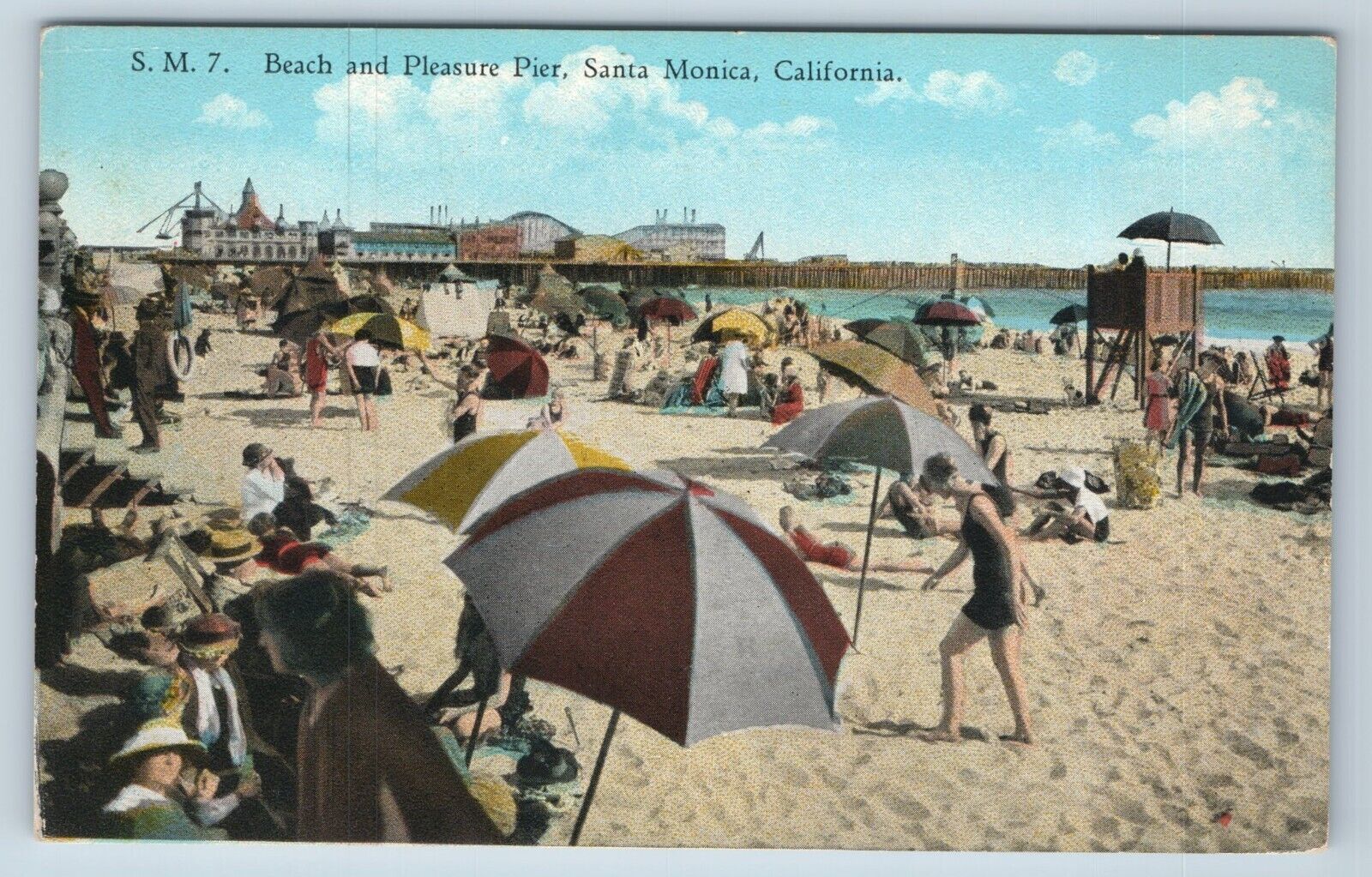 Postcard Beach and Pleasure Pier Santa Monica California Sohmer c1907
