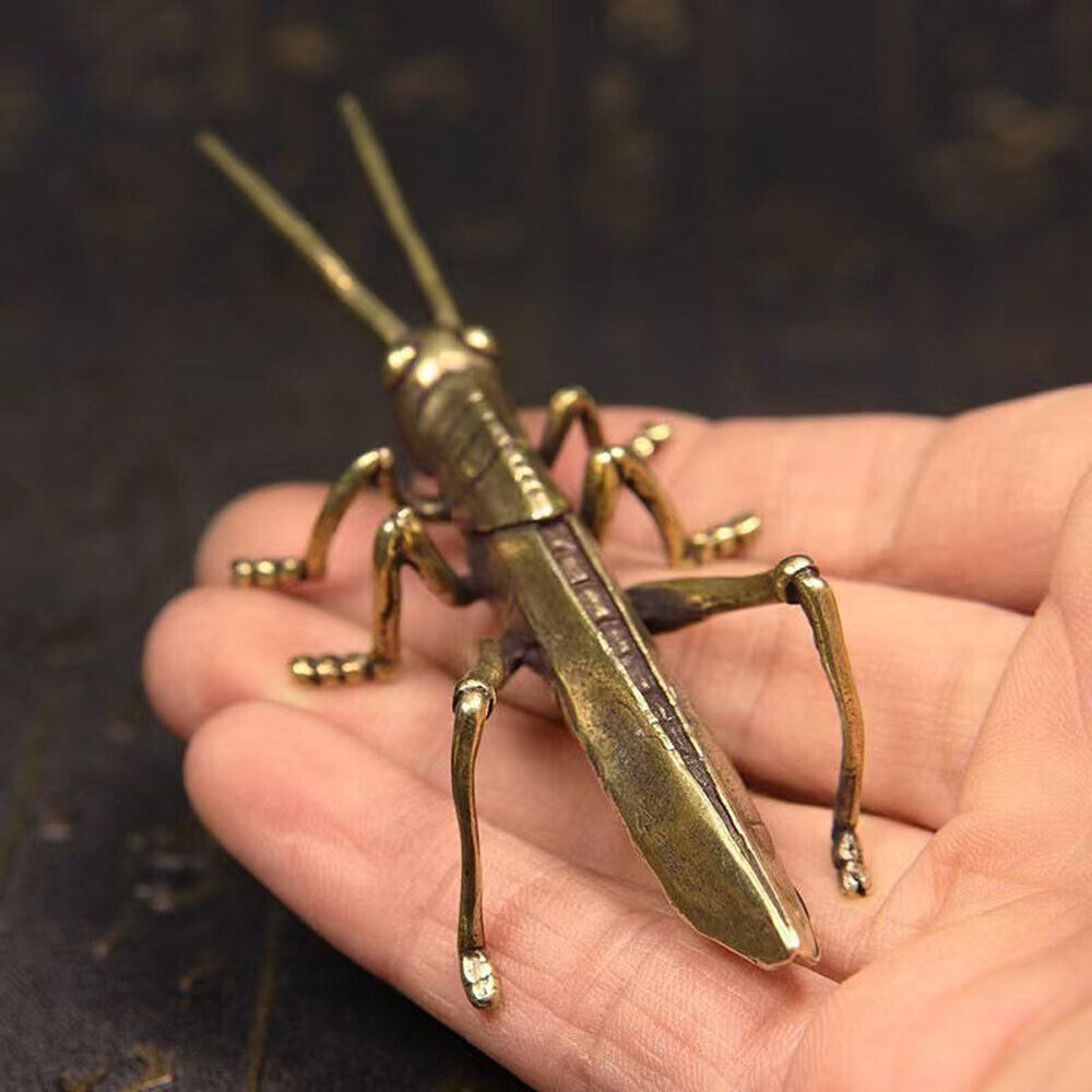 Brass Locust Statue Vintage Grasshopper insect Figurine Tea Pet desktop Ornament