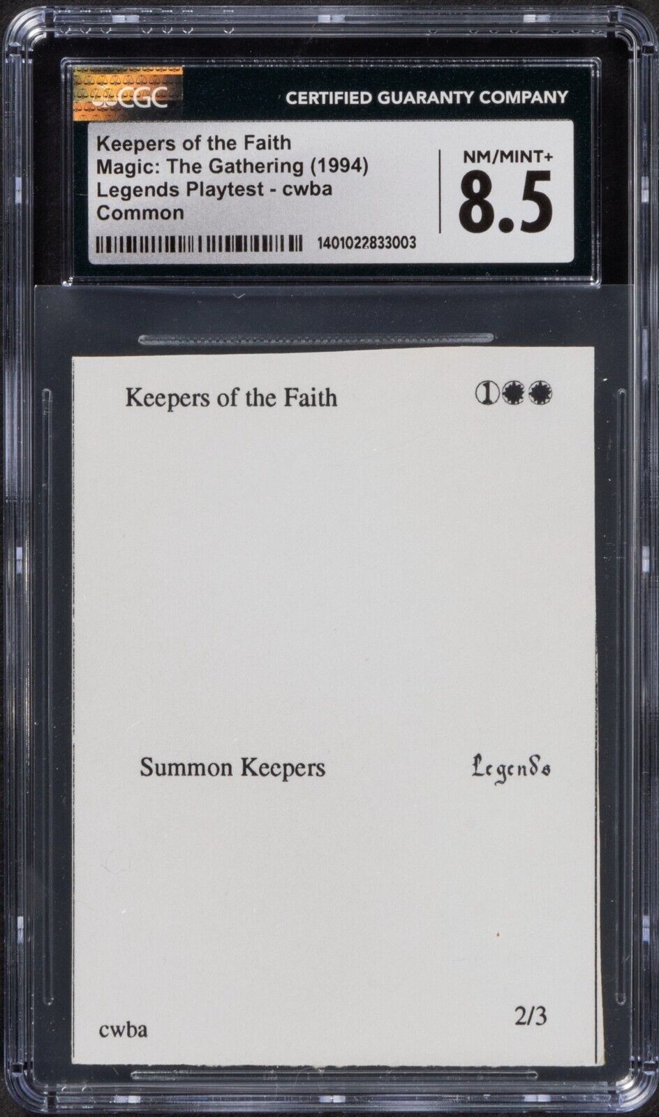 1994 Magic: The Gathering MTG Keepers of the Faith Legends Playtest Card CGC 8.5