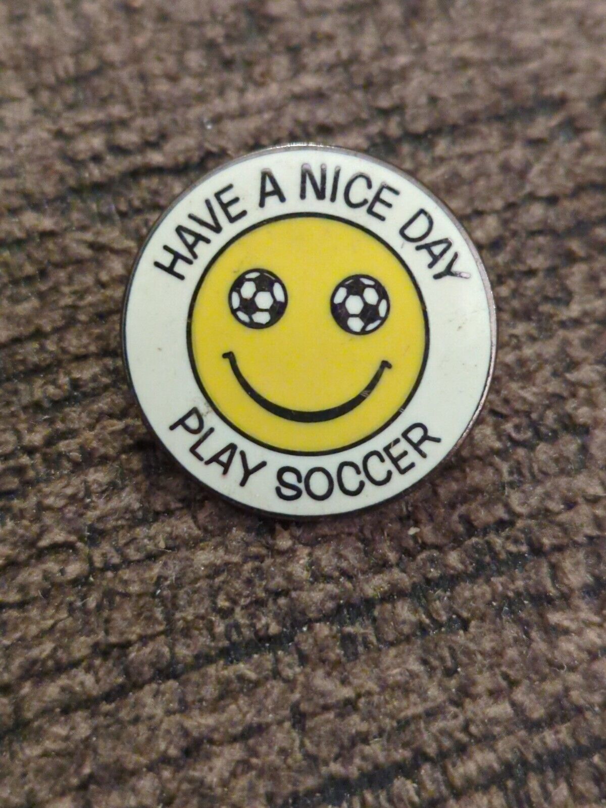 Vintage Have A Nice Day Play Soccer Smiley Face 1” Lapel Pin