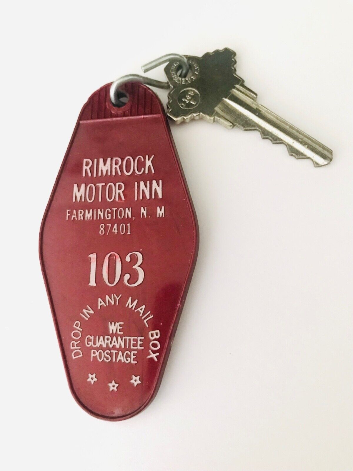Vtg Farmington New Mexico Rimrock Motor Inn Motel Hotel Key & Fob #103 Red NM US