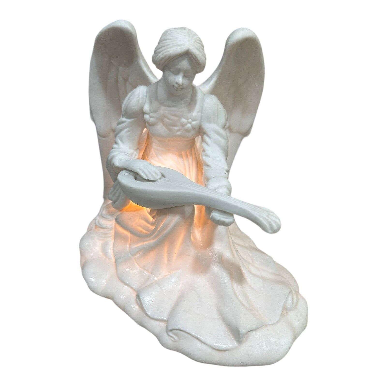 Avon 1997 Lighted Porcelain Angel with Lute Decorative Night Light
