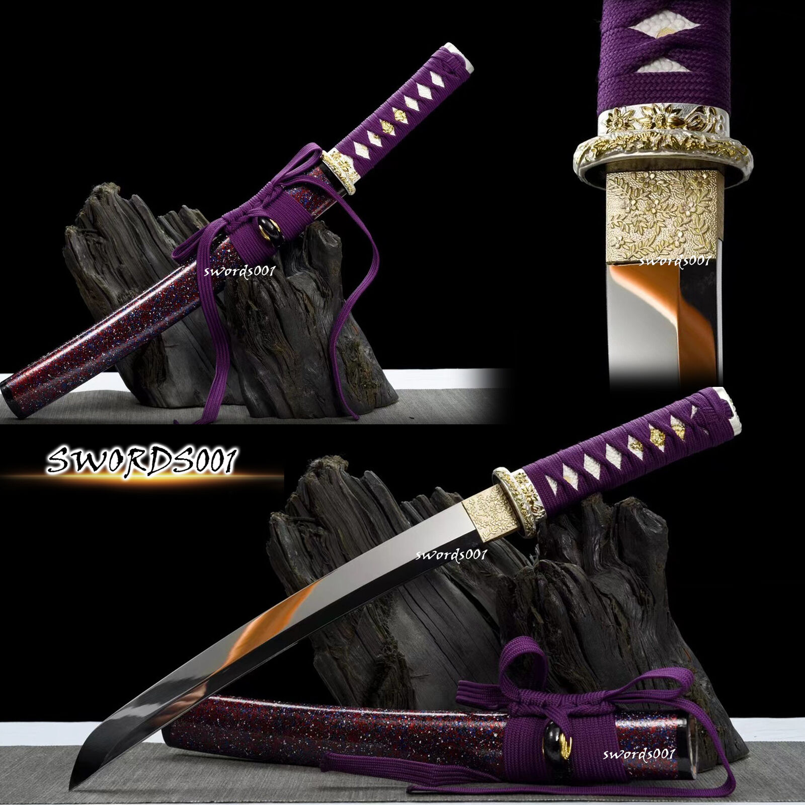 21'' Noble Purple Japanese Samurai Tanto Knife Sword T10 Steel Specular Blade