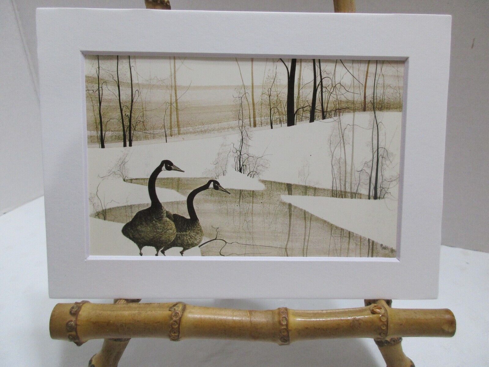 Two Geese Book Page Print: Winter in the Snow Geese White Mat 5\