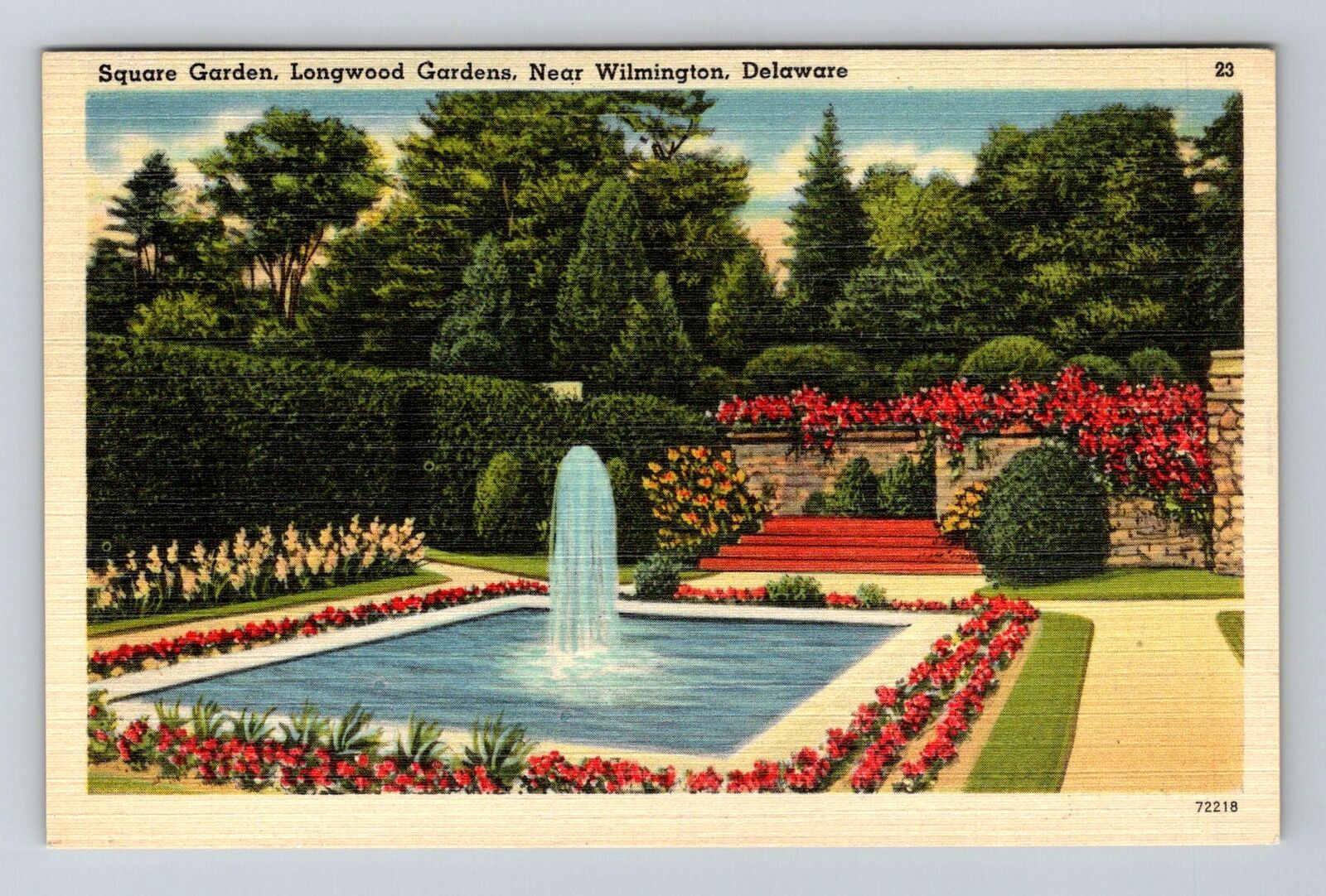 Wilmington DE-Delaware, Square Garden, Longwood, Vintage c1948 Postcard
