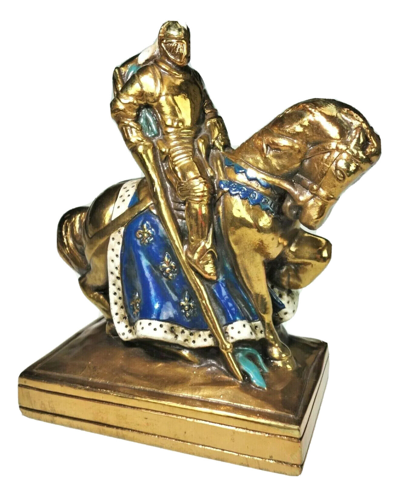 French Knight Figurine Armor Joust Medieval Renaissance Clad Vtg Marion Bronze