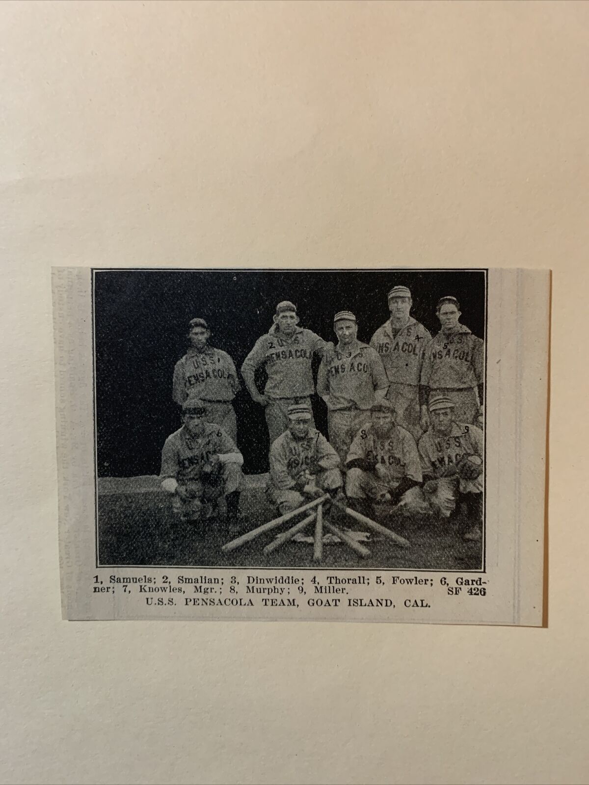 U.S.S. Pensacola Goat Island CA California 1906 Baseball Team Picture
