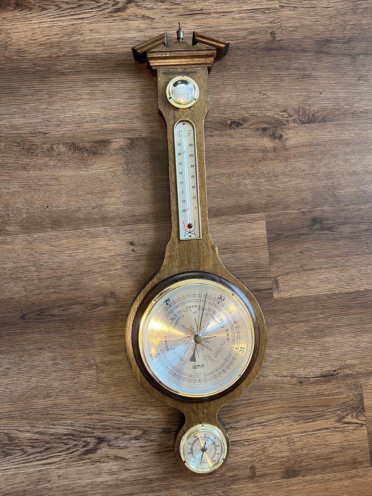 Vintage Wooden Elgin Weather Station Thermometer Barometer