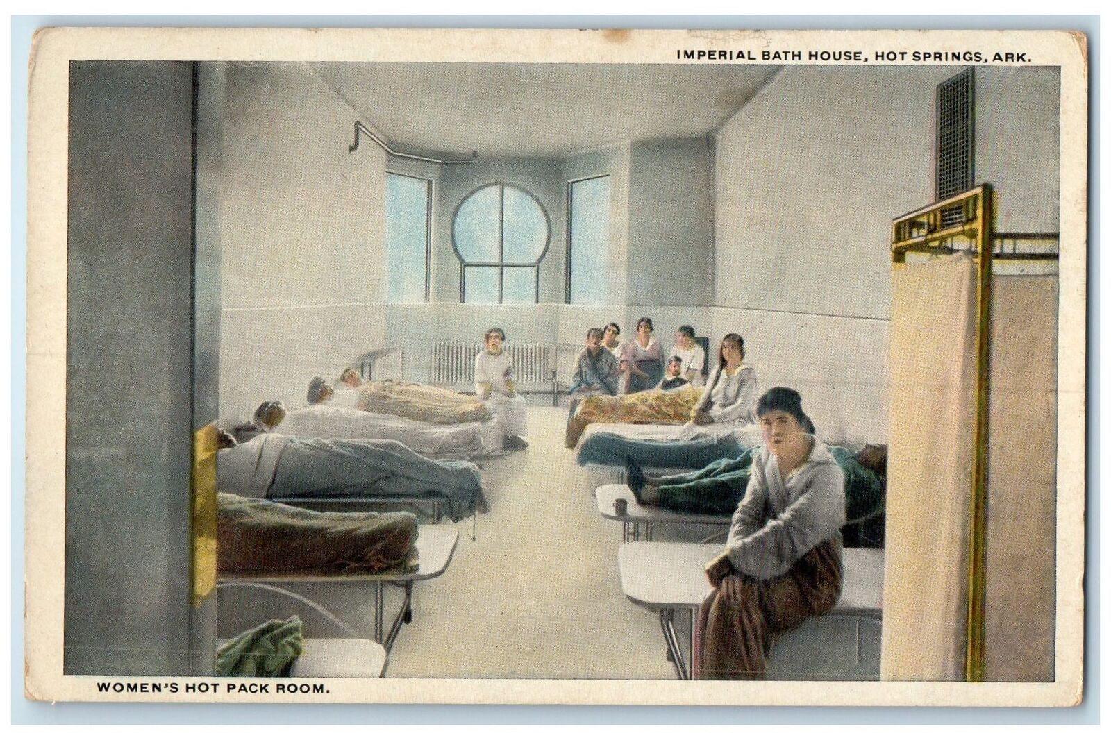 c1920's Imperial Bath House Women's Hot Pack Room Scene Hot Springs AR Postcard